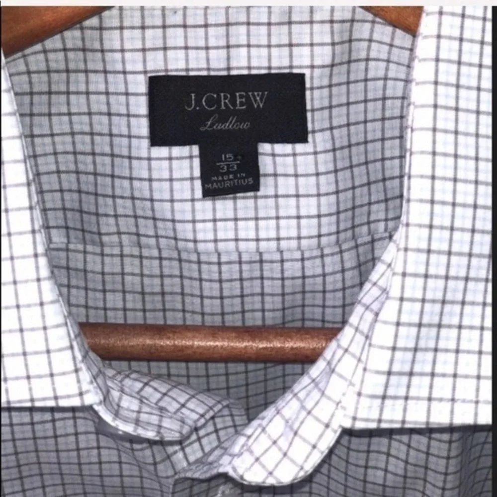 J.Crew Ladlow Men Shirt | Sz. 15 | White Brown | Long Sleeve Button Down Shirt